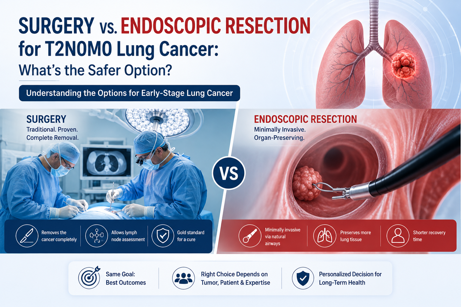 Surgery vs. Endoscopic Resection for T2N0M0 Lung Cancer: What’s the Safer Option?